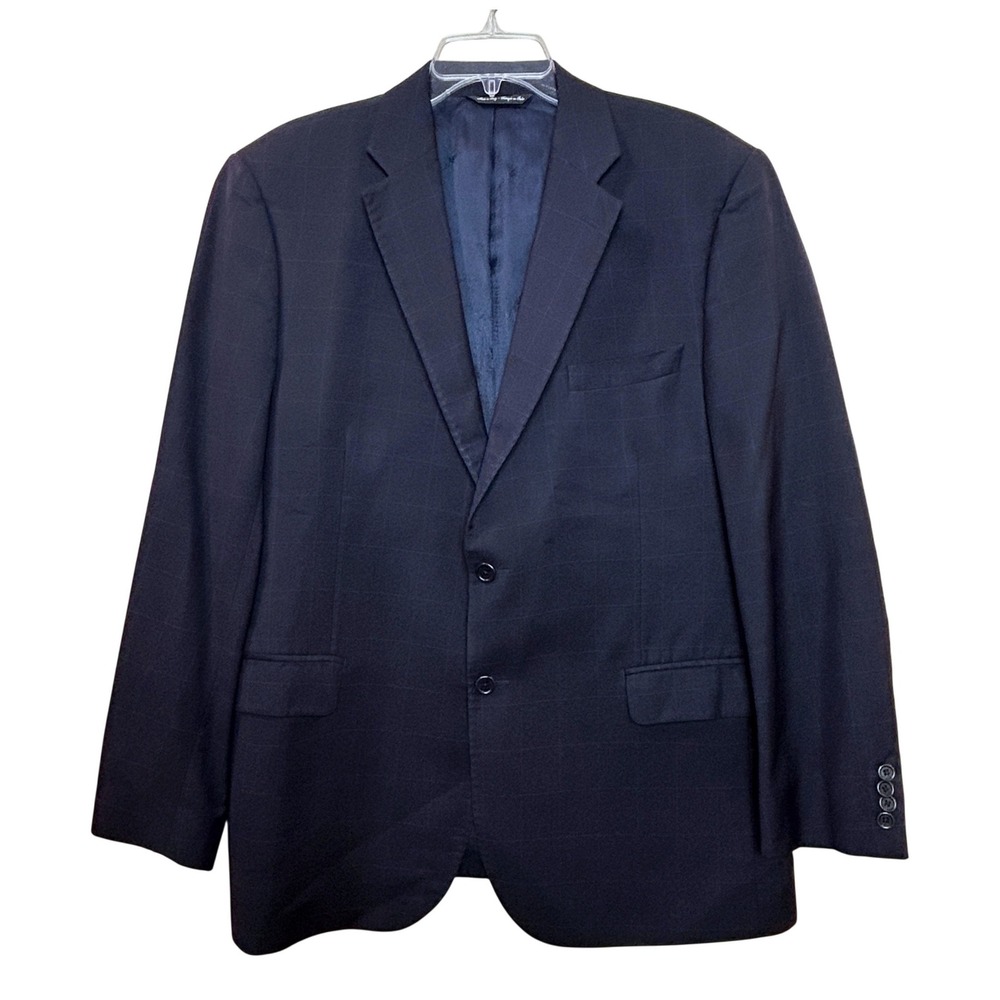Ermenegildo Zegna Blazer Mens 44 R Navy Blue Wool Windowpane Luxury Old Money